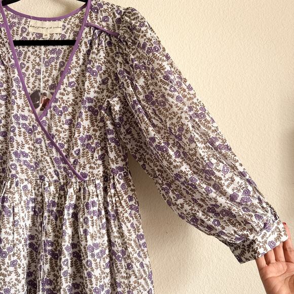 Daughters of India Binita Mini Dress Violet Floral Boho Cotton XS NWT - Picture 11 of 16